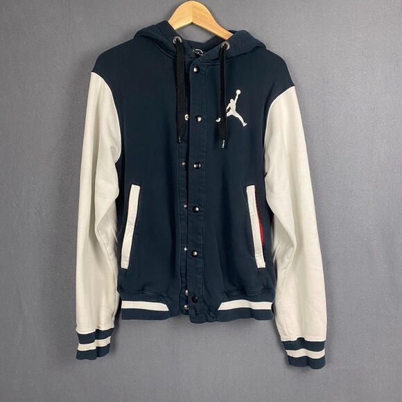 Jordan Other - Nike Air Jordan Varsity Hoodie Sweatshirt Mens S Blue White Zip Snap Button Up